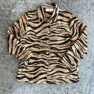 ERIN LONDON Vintage Zebra Animal Print Neutral Tapestry Jacket Coat Medium